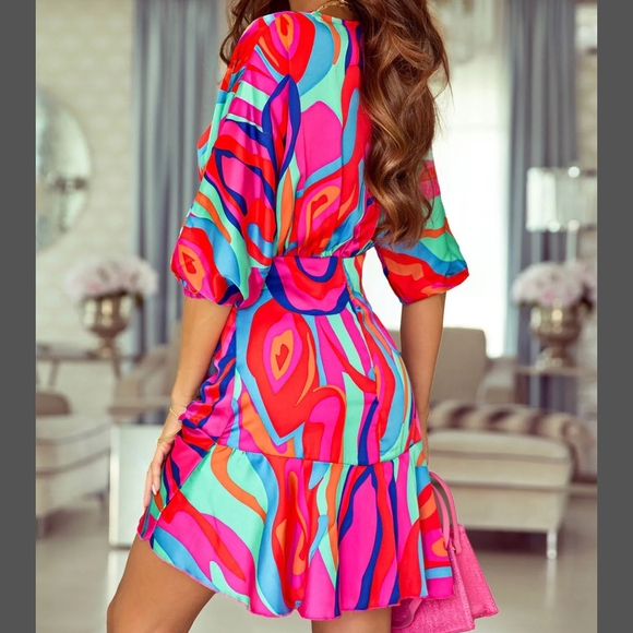 Colorful Abstract Print Mini Dress - Picture 2 of 16